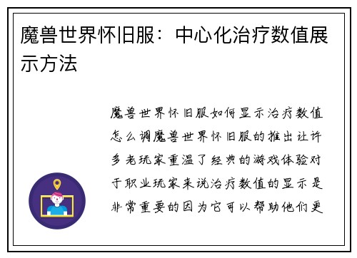 魔兽世界怀旧服：中心化治疗数值展示方法